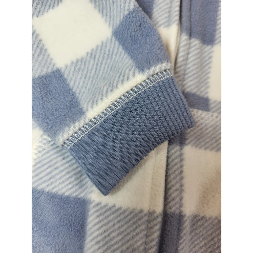 Carters Blue Cream Buffalo‎ Check Hooded Ears Fleece Zip Front One Piece 9 mo